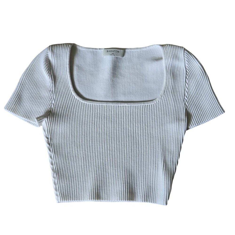 Aritzia BABATON White Sculpt Knit Short Sleeve Cropped Top XS